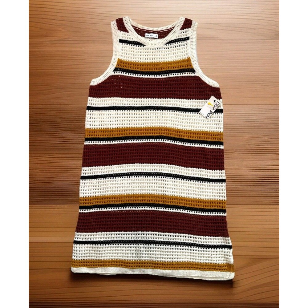 NWT Nine West Womens Crochet Dress Swimsuit Cover Striped Sleeveless One Size